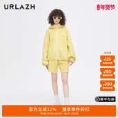 URLAZH有兰新款 米黄色毛绒抽绳休闲舒适短裤 女JM4PA28