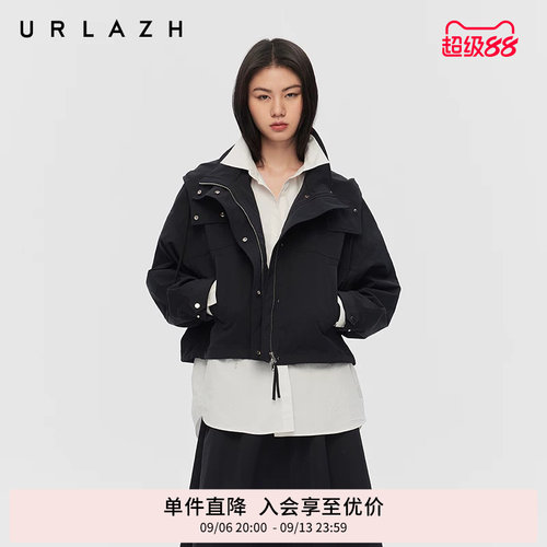 urlazh/有兰黑色连帽风衣外套