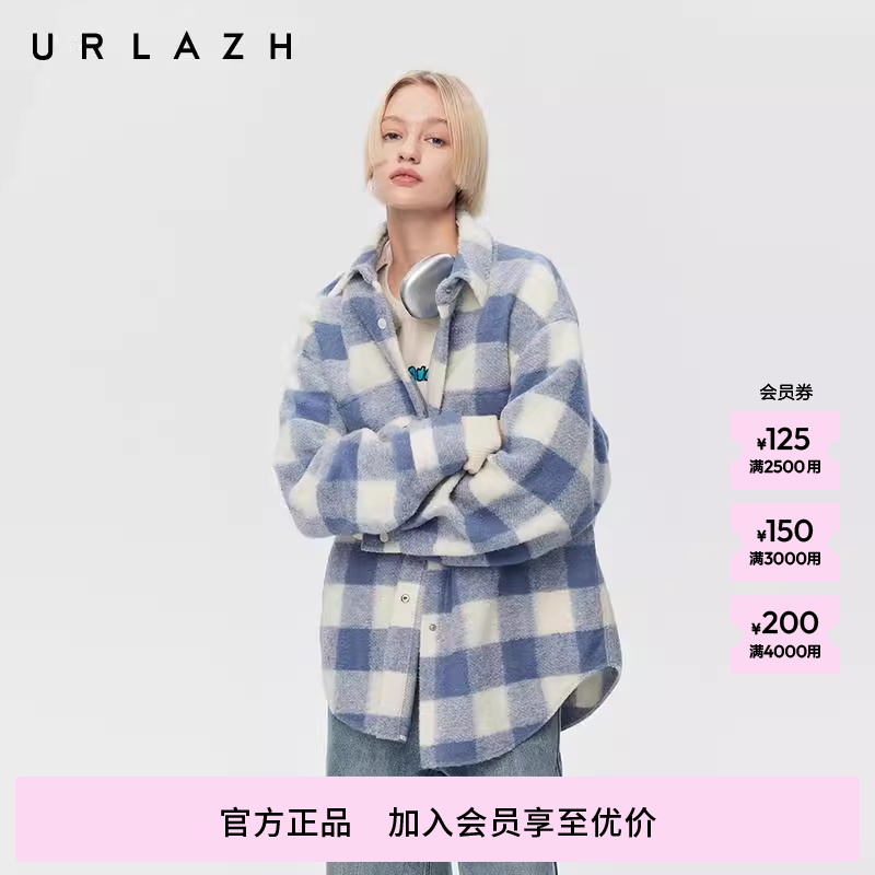 有兰衬衫式翻领格纹大衣