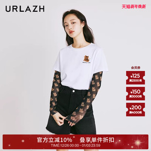 t恤女 简约百搭白色纯棉刺绣休闲圆领短袖 URLAZH有兰夏季 新款