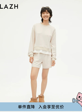 URLAZH有兰新款烫钻质感休闲宽松舒适直筒短裤女IM3PA22