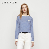 URLAZH有兰2025冬季 新款 U等等蓝白撞色海军条纹圆领拼接卫衣女