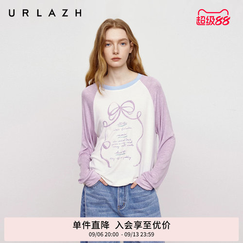 urlazh/有兰复古蝴蝶结长袖T恤