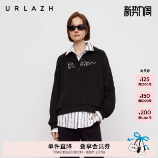 卫衣女 复古字母绣花POLO领插肩袖 URLAZH有兰秋季 新款