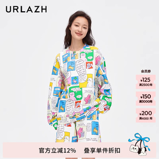 URLAZH有兰新款 卫衣女LM3SW15 圆领休闲宽松印花舒适长袖