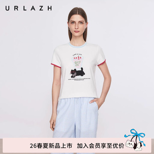 休闲百搭短袖 商场同款 T恤女 复古短款 美式 URLAZH有兰2026夏季 新款