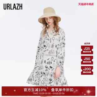 连衣裙女 气质宽松轻薄印花长袖 URLAZH有兰春秋新款 洋气法式