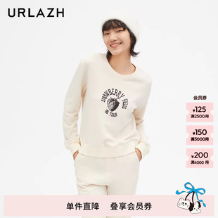URLAZH有兰新款 卫衣女LM3SW09 白色休闲圆领宽松舒适长袖
