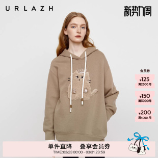 URLAZH有兰秋季 U等等猫咪休闲宽松烫钻连帽卫衣 新款