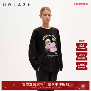 T恤女上衣 萌趣漫画印花甜酷休闲宽松圆领长袖 URLAZH有兰冬季 新款