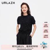 URLAZH有兰新款 针织毛衣女JM3KT22 黑色气质精致烫钻短袖