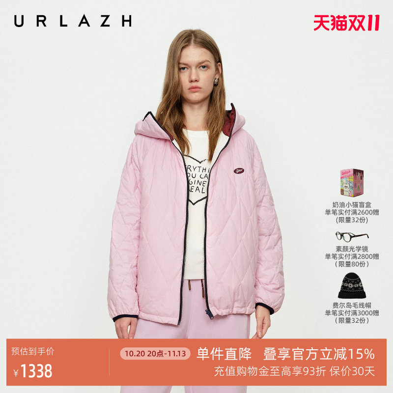 URLAZH有兰冬季新款美式复古风立领连帽双面穿休闲宽松棉服外套女
