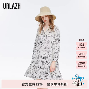 气质宽松轻薄印花长袖 连衣裙女 洋气法式 URLAZH有兰春秋新款