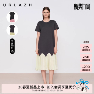 圆领撞色波浪式 新款 裙摆拼接连衣裙女 URLAZH有兰2026夏季 商场同款