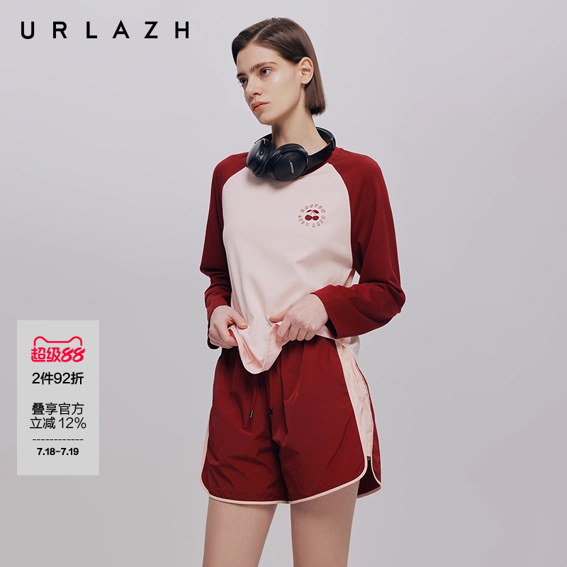 URLAZH有兰拼色插肩袖长袖T