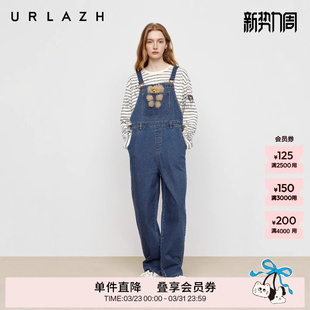 气减龄宽松卡通牛仔背带裤 复古元 新款 URLAZH有兰秋季