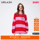 URLAZH有兰新款 草莓红色条纹甜美可爱显白宽松柔软羊绒针织毛衣女