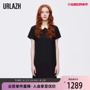 连衣裙女 复古气质珍珠边娃娃领小黑裙短袖 新款 URLAZH有兰夏季