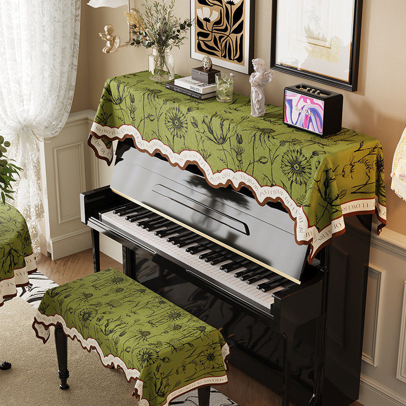 钢琴罩子盖巾盖布法式浪漫风高级感防尘罩子电子琴盖布高清印花