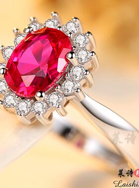 红宝石戒指女日韩彩宝指环纯银镀18k金情侣戒指潮人彩色宝石珠宝