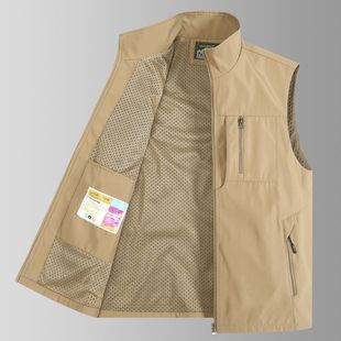 摄影宽松钓鱼外套立领速干背心 大码 户外休闲马甲口袋工装 坎肩男士