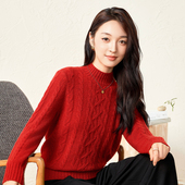 春竹复古绞花半高领羊绒套衫 25秋新款 新100%山羊绒宽松毛衣女上衣