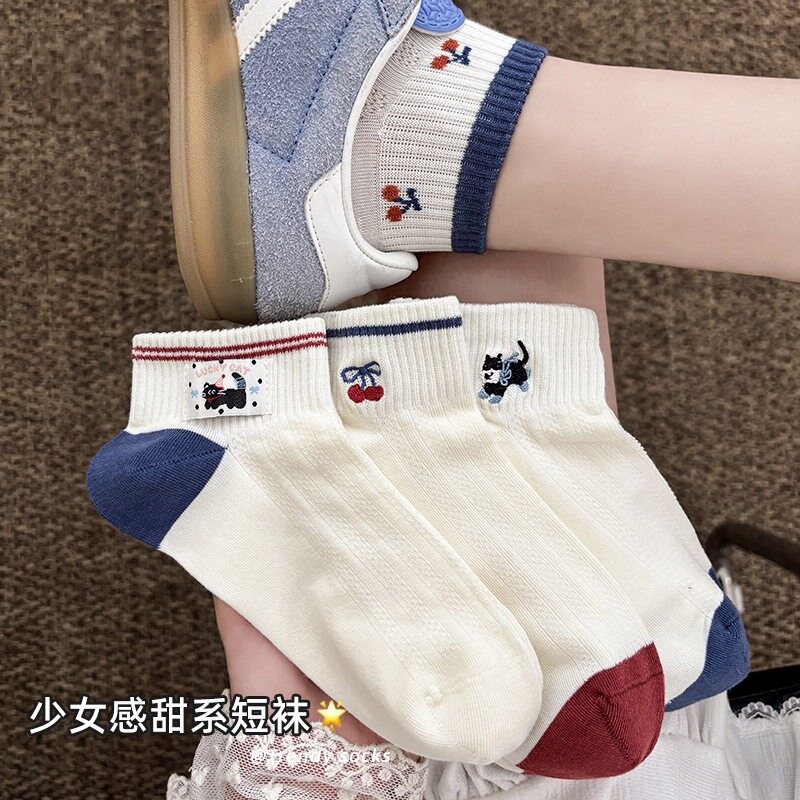 匹克企鹅袜子女款春夏季吸汗透气网眼短袜ins潮卡通刺绣小狗棉袜