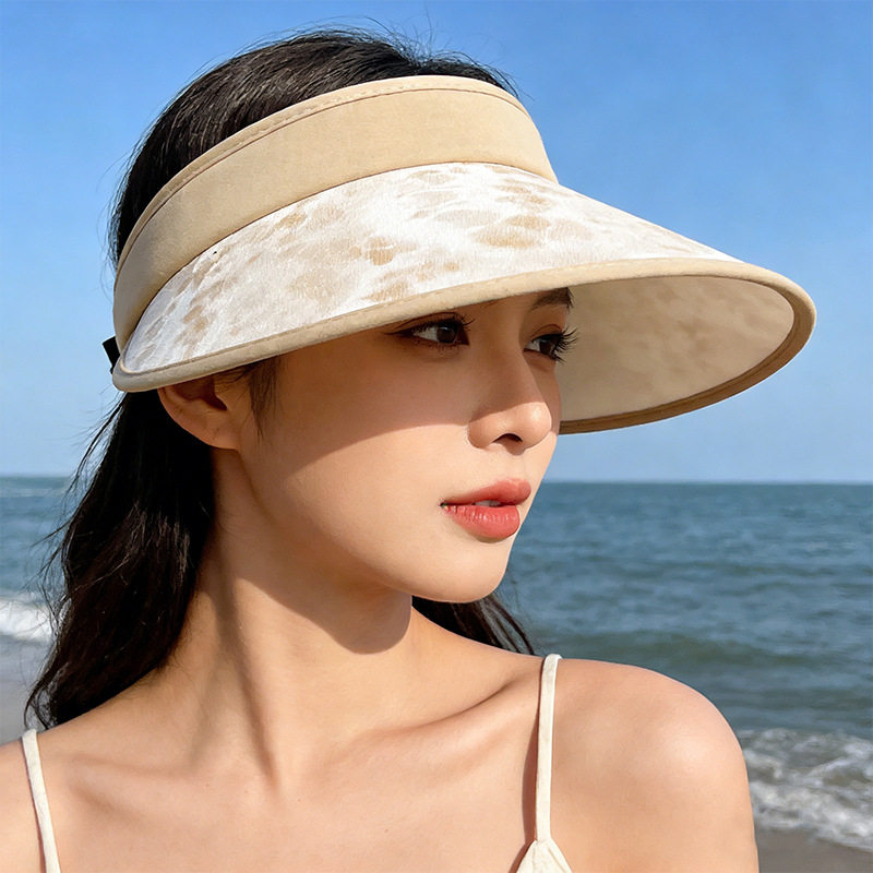 中国风水墨画空顶帽子女夏季户外防晒遮阳帽大帽檐防紫外线太阳帽