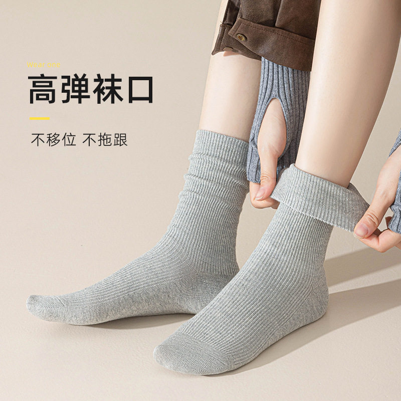 匹克企鹅袜子女款秋冬季中筒袜纯棉堆堆袜美拉德无骨袜春秋季女袜