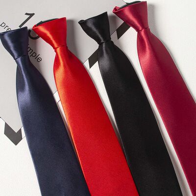 厂家现货亮面纯色拉链领带男女短