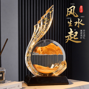 原创设计风生水起透明金箔流沙画高端大气客厅办公室酒柜礼品摆件