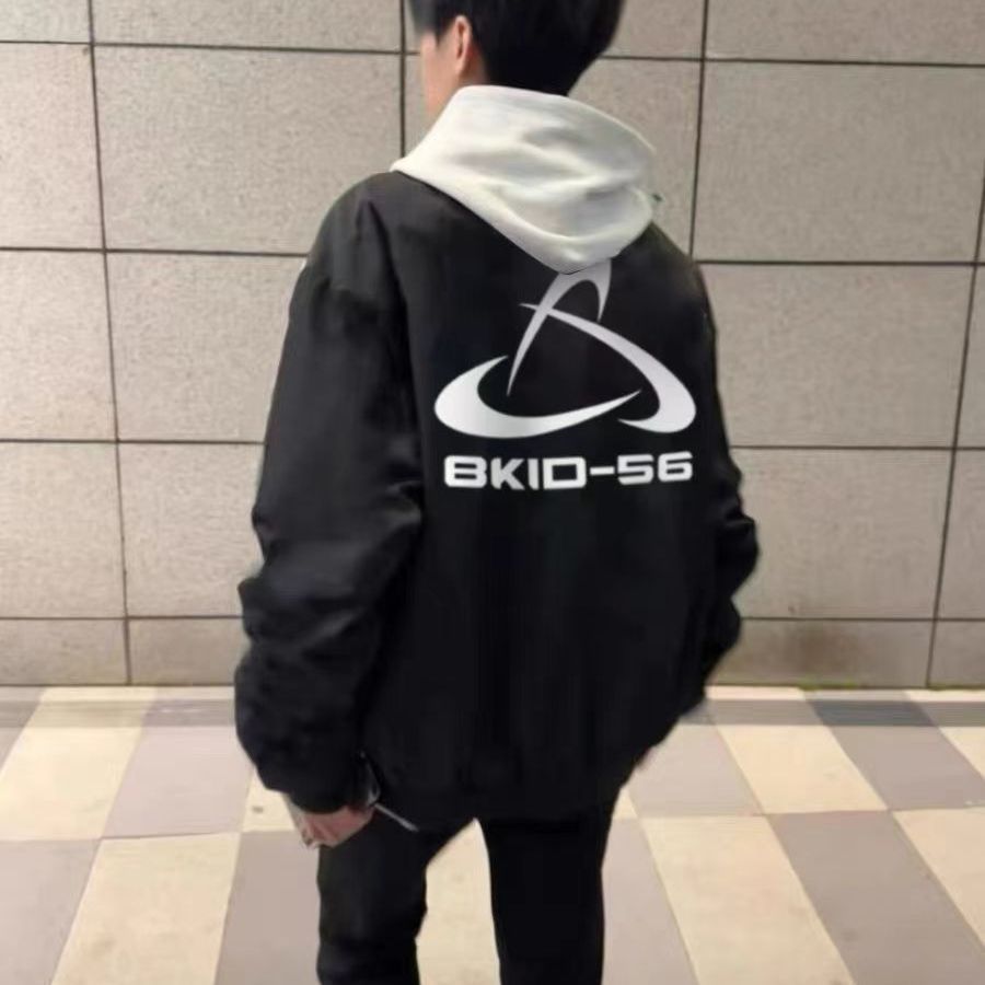 男款外套美式复古黑色字母印花棒球服春秋季潮牌痞帅飞行夹克上衣