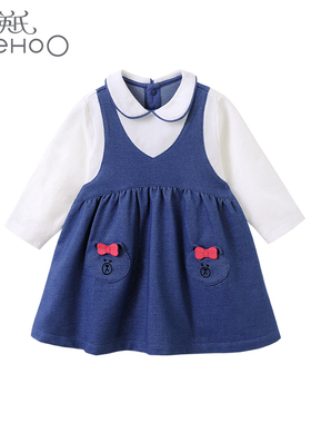 英氏女童连衣裙春秋休闲女宝宝假2件娃娃领可爱A字裙YRLAJ31353A