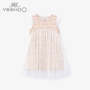 英氏女童无袖 碎花裙子儿童网纱连衣裙女宝宝背心裙YRLFJ20014A
