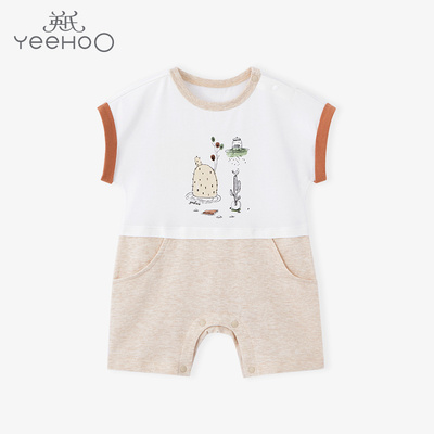 英氏婴儿夏季透气撞色短袖连体衣