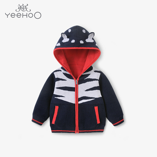 英氏男童连帽针织外套男宝秋冬拉链开衫毛衣特价清仓YRWGJ41313A