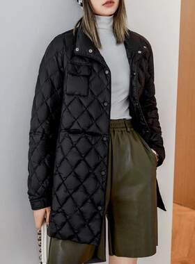 秋冬白鸭绒衬衫领宽松大版休闲中长款轻薄羽绒服外套