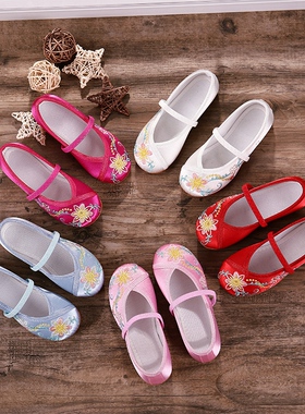 新款22儿童布鞋女童绣花鞋民族风宝宝公主鞋学生古装表演出舞蹈鞋