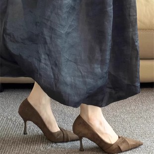 女气质尖头浅口百搭通勤细跟巨好看配裙子单鞋 复古版 绝美高跟鞋