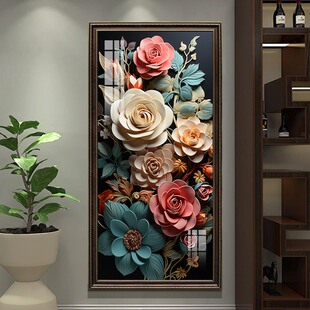 高档美式玄关背景墙装饰画正对门走廊过道挂画高级感楼梯间落地画