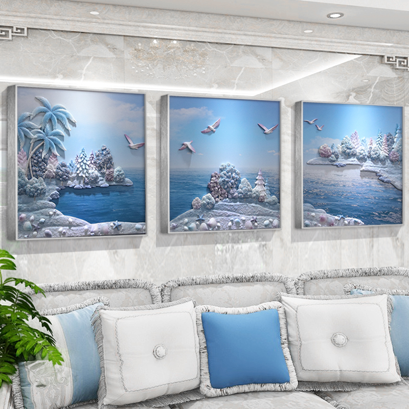 轻奢现代客厅沙发背景墙装饰画高端大气三联立体浮雕壁画3D艺术画图片
