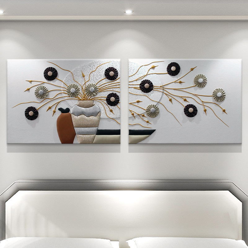 现代简约主次卧室背景墙装饰画轻奢高档床头挂画3D立体皮革艺术画
