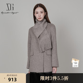 厚款 新款 卡其色绵羊毛大衣女 毛呢外套2025冬季 XG雪歌围巾搭配长袖