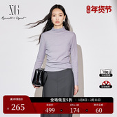 XG雪歌灰紫色通勤简约长袖 设计半高领上衣女 修身 T恤2025秋季 新款