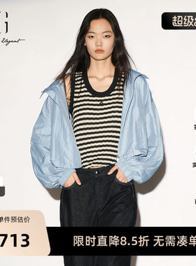 【单件立减】XG雪歌浅蓝色大翻领长袖短外套2026秋季新款休闲女装