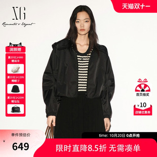【单件立减】XG雪歌黑色连帽长袖短款外套冲锋衣2026秋季新款女装