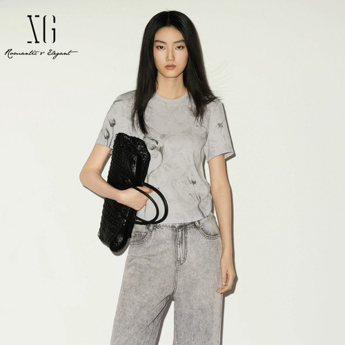 【单件立减】XG雪歌灰色莱赛尔短袖T恤2026夏季新款 薄款上衣女装