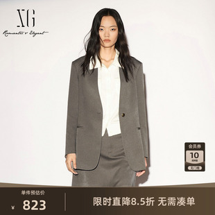 【单件立减】 XG雪歌咖绿色V领长袖西装外套通勤2026秋季新款女装