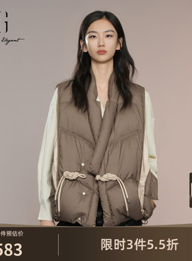 XG雪歌国风盘扣设计羽绒马甲2025秋季新款军绿色中长款马夹外套女