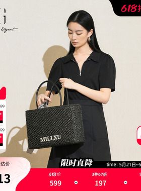 XG雪歌黑色通勤风短袖连衣裙2025夏季新款高腰棉感翻领A字短裙女